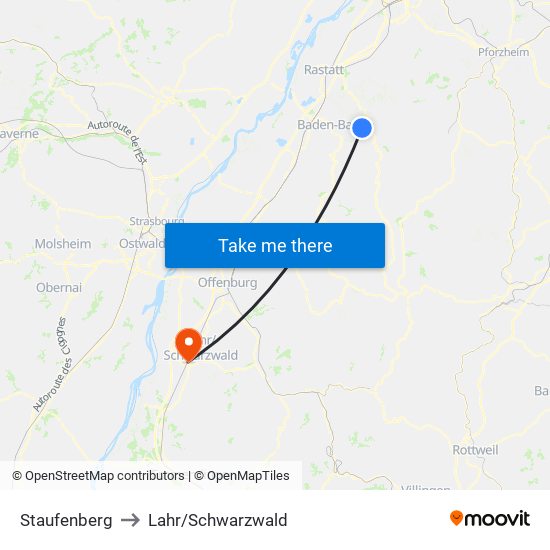 Staufenberg to Lahr/Schwarzwald map