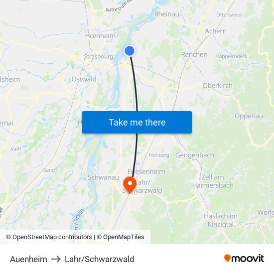 Auenheim to Lahr/Schwarzwald map