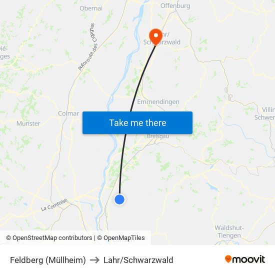 Feldberg (Müllheim) to Lahr/Schwarzwald map