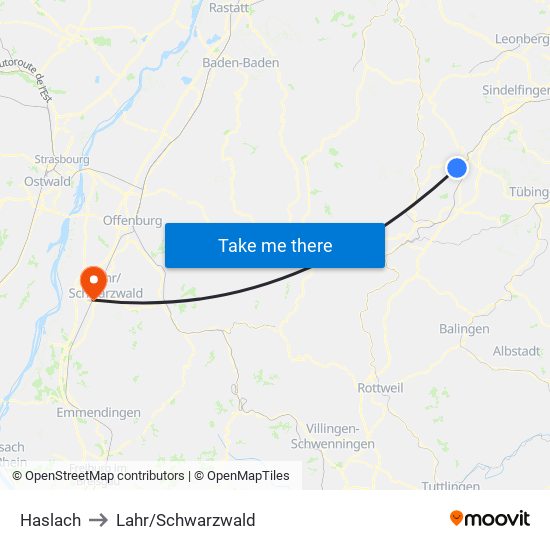 Haslach to Lahr/Schwarzwald map