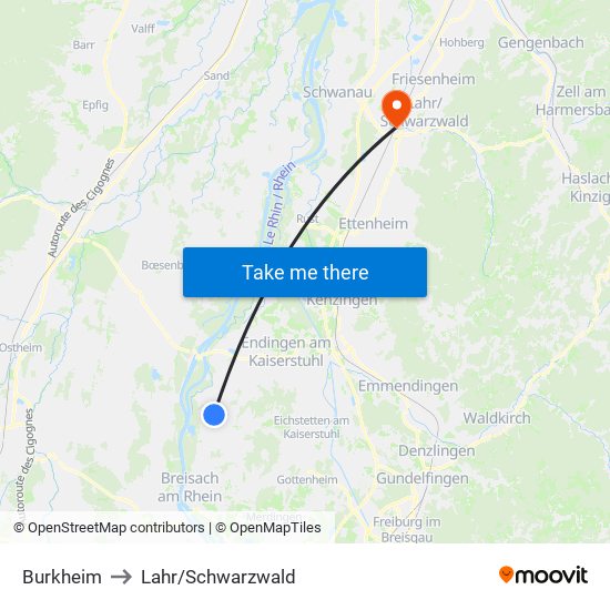 Burkheim to Lahr/Schwarzwald map