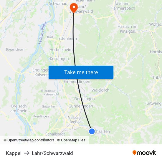 Kappel to Lahr/Schwarzwald map