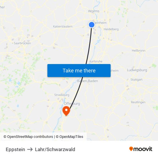Eppstein to Lahr/Schwarzwald map