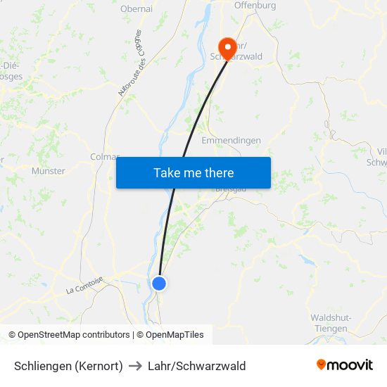 Schliengen (Kernort) to Lahr/Schwarzwald map