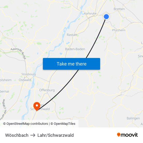 Wöschbach to Lahr/Schwarzwald map