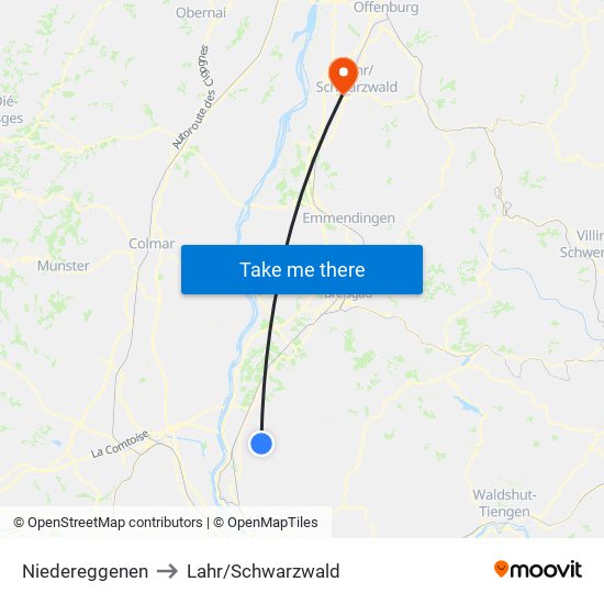 Niedereggenen to Lahr/Schwarzwald map
