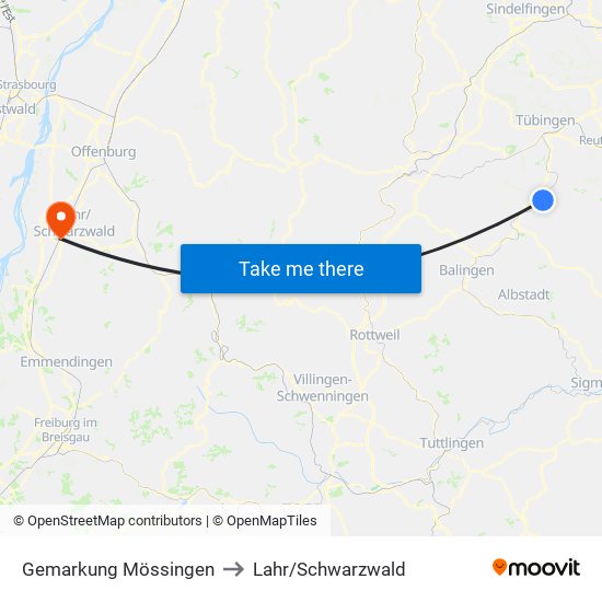 Gemarkung Mössingen to Lahr/Schwarzwald map