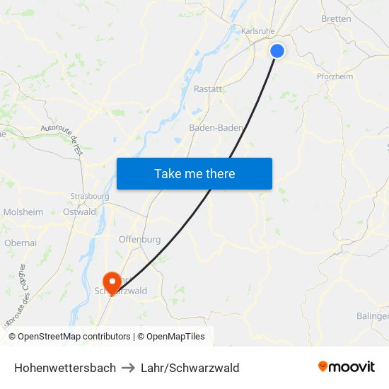 Hohenwettersbach to Lahr/Schwarzwald map