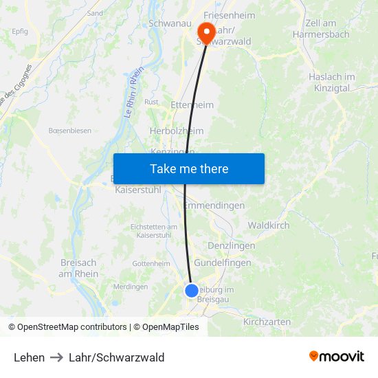 Lehen to Lahr/Schwarzwald map