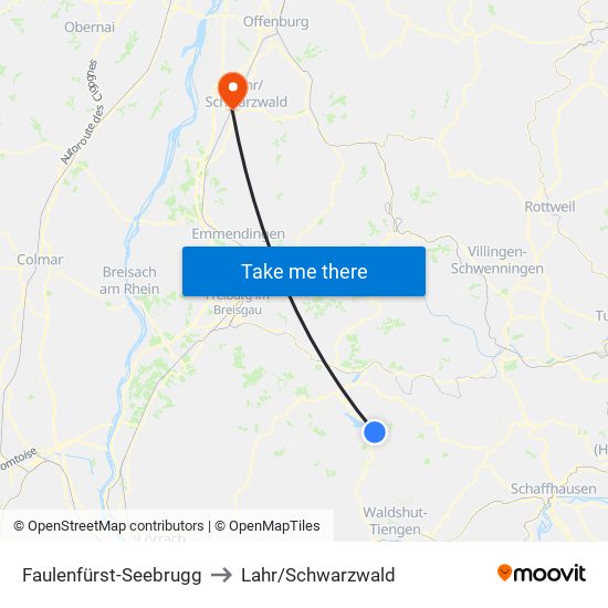 Faulenfürst-Seebrugg to Lahr/Schwarzwald map