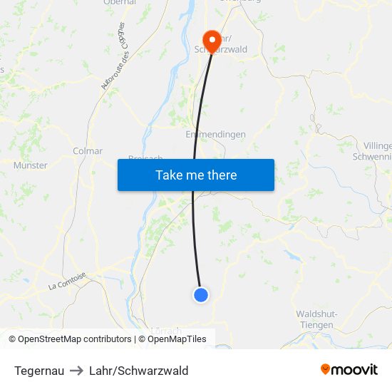 Tegernau to Lahr/Schwarzwald map