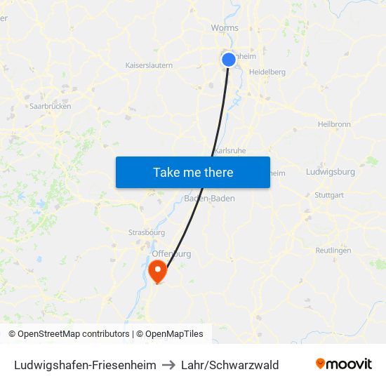 Ludwigshafen-Friesenheim to Lahr/Schwarzwald map