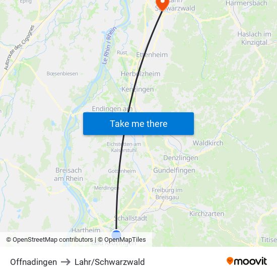 Offnadingen to Lahr/Schwarzwald map