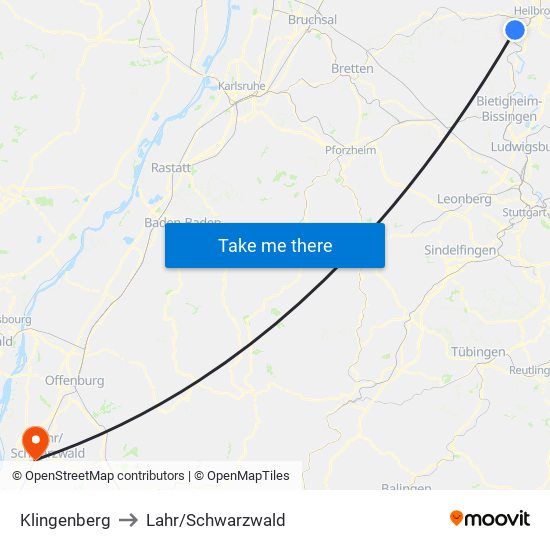 Klingenberg to Lahr/Schwarzwald map