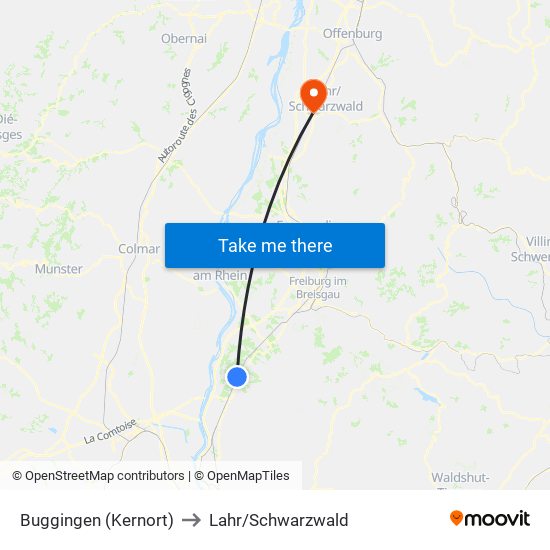 Buggingen (Kernort) to Lahr/Schwarzwald map