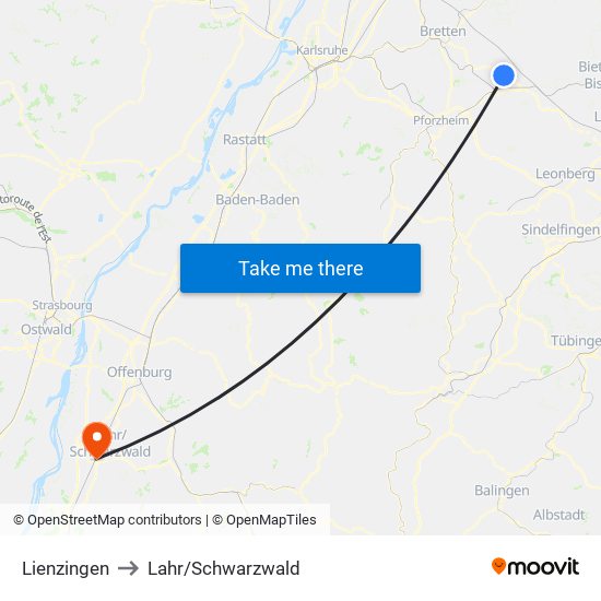 Lienzingen to Lahr/Schwarzwald map