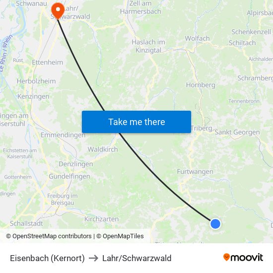 Eisenbach (Kernort) to Lahr/Schwarzwald map