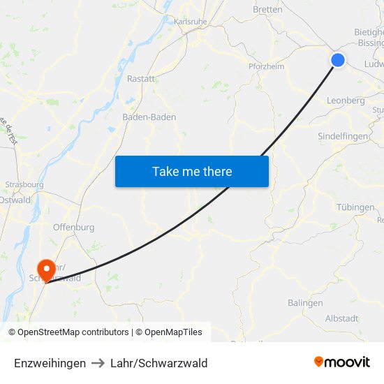 Enzweihingen to Lahr/Schwarzwald map