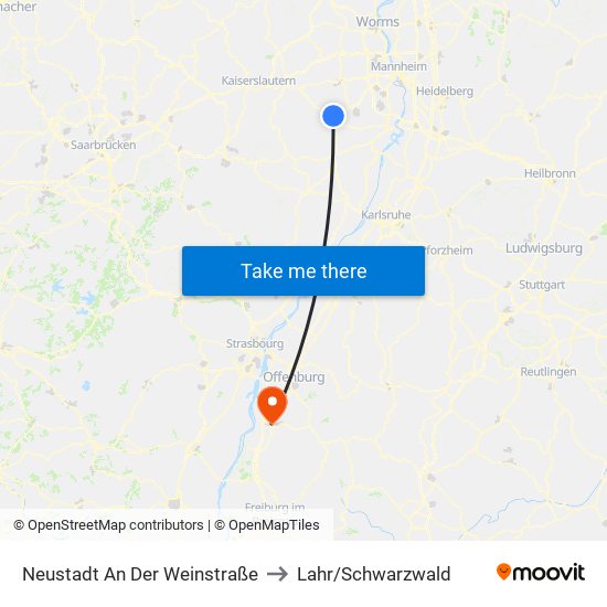 Neustadt An Der Weinstraße to Lahr/Schwarzwald map