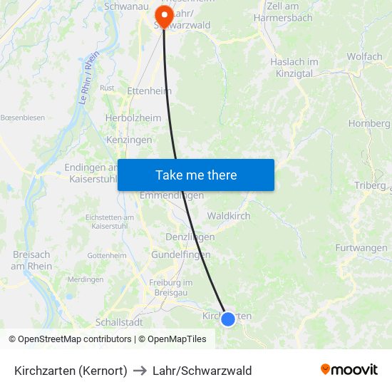 Kirchzarten (Kernort) to Lahr/Schwarzwald map