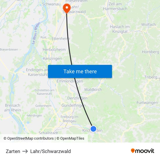 Zarten to Lahr/Schwarzwald map