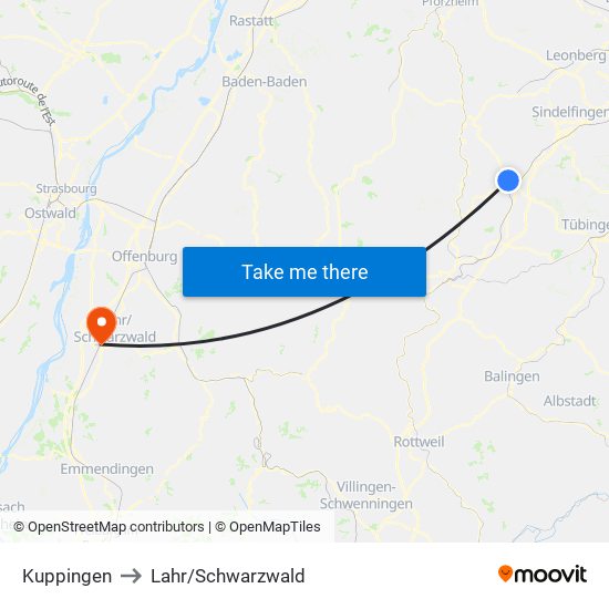 Kuppingen to Lahr/Schwarzwald map