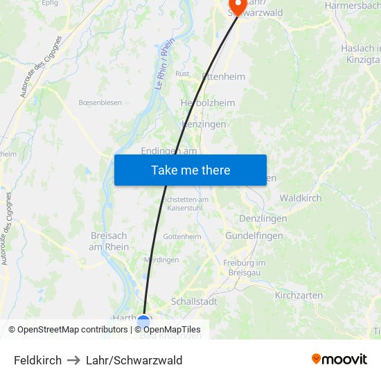 Feldkirch to Lahr/Schwarzwald map