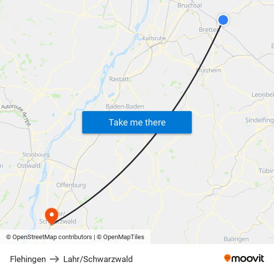 Flehingen to Lahr/Schwarzwald map
