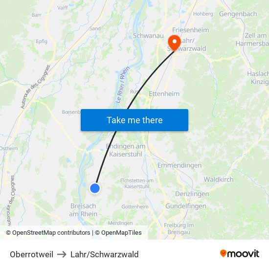 Oberrotweil to Lahr/Schwarzwald map