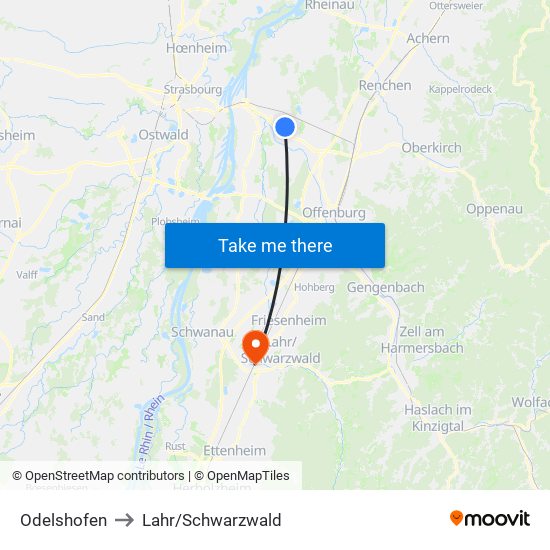 Odelshofen to Lahr/Schwarzwald map