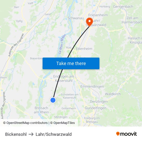 Bickensohl to Lahr/Schwarzwald map