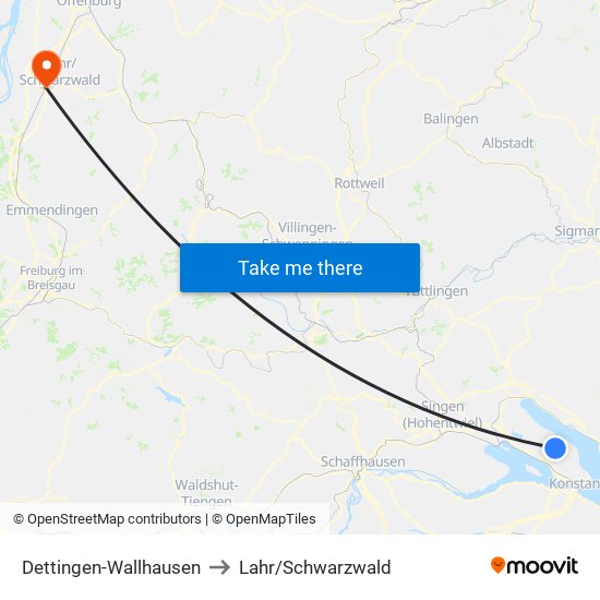 Dettingen-Wallhausen to Lahr/Schwarzwald map