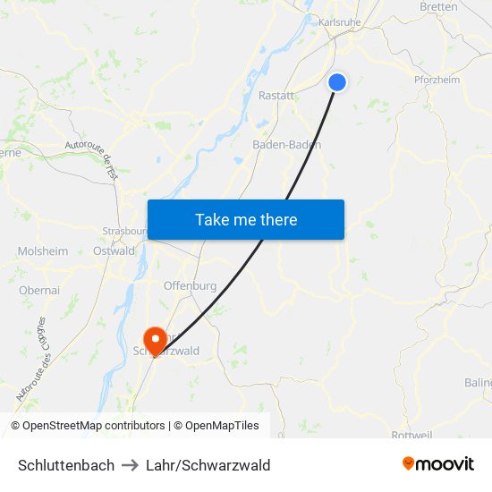 Schluttenbach to Lahr/Schwarzwald map