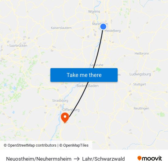 Neuostheim/Neuhermsheim to Lahr/Schwarzwald map