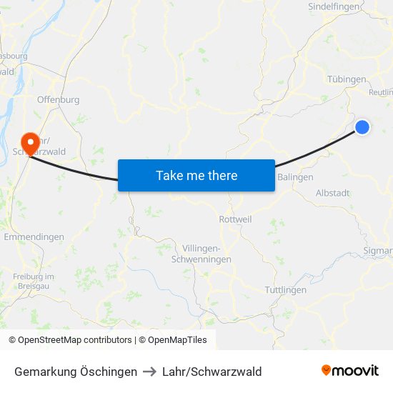 Gemarkung Öschingen to Lahr/Schwarzwald map