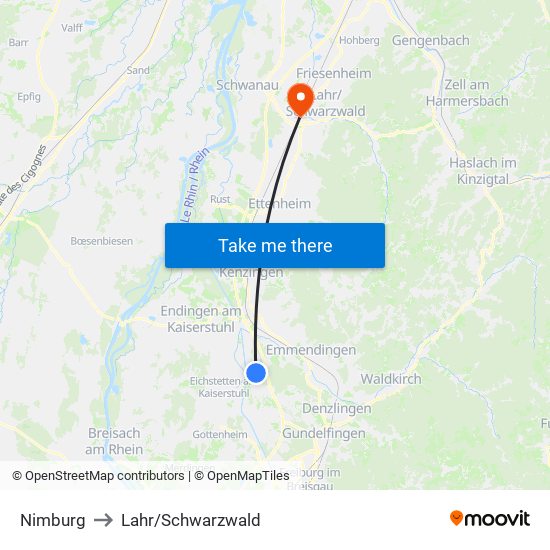 Nimburg to Lahr/Schwarzwald map