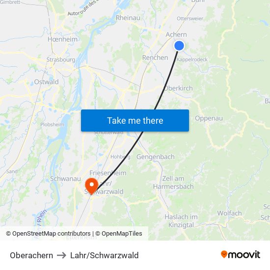 Oberachern to Lahr/Schwarzwald map