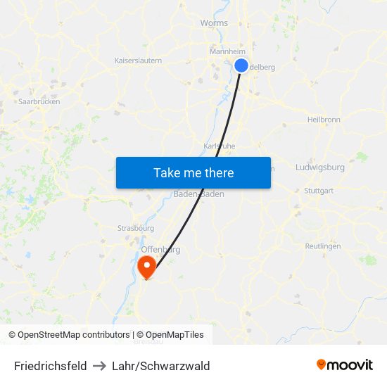 Friedrichsfeld to Lahr/Schwarzwald map