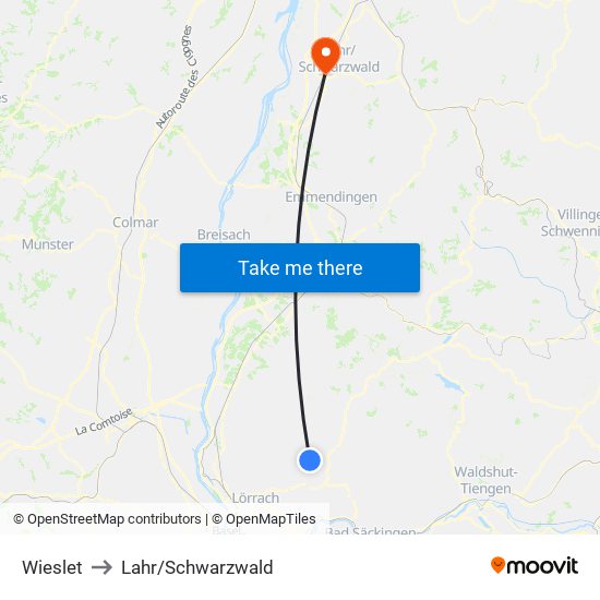 Wieslet to Lahr/Schwarzwald map