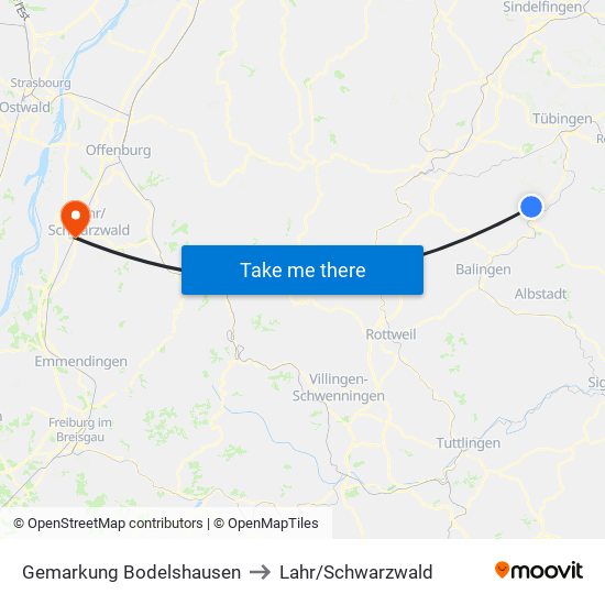 Gemarkung Bodelshausen to Lahr/Schwarzwald map