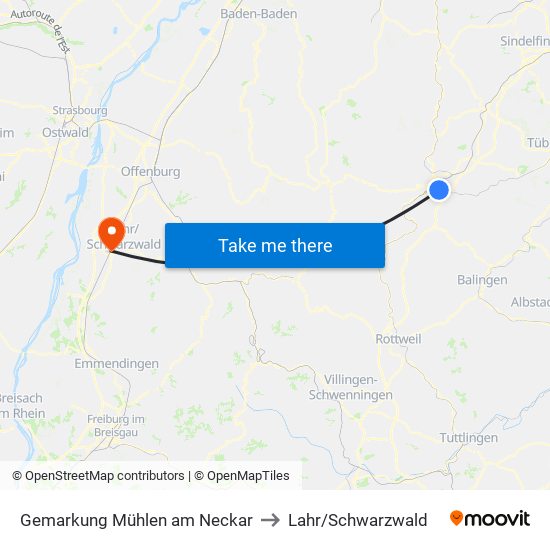 Gemarkung Mühlen am Neckar to Lahr/Schwarzwald map