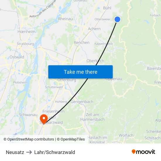 Neusatz to Lahr/Schwarzwald map