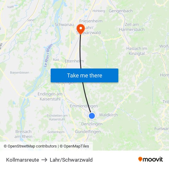 Kollmarsreute to Lahr/Schwarzwald map