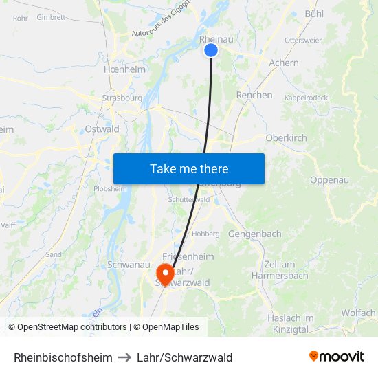 Rheinbischofsheim to Lahr/Schwarzwald map