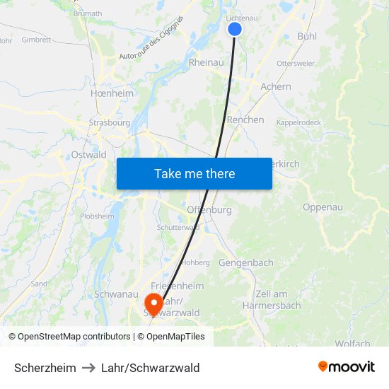 Scherzheim to Lahr/Schwarzwald map