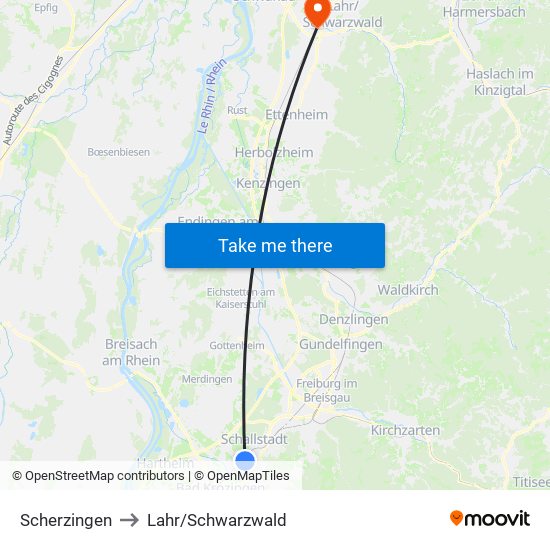 Scherzingen to Lahr/Schwarzwald map