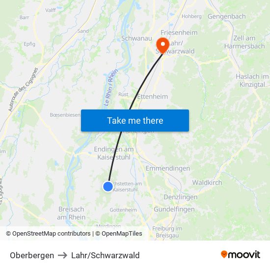 Oberbergen to Lahr/Schwarzwald map