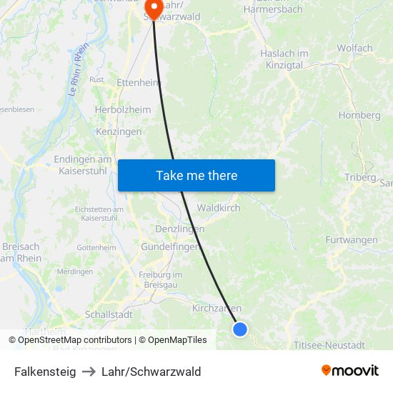 Falkensteig to Lahr/Schwarzwald map