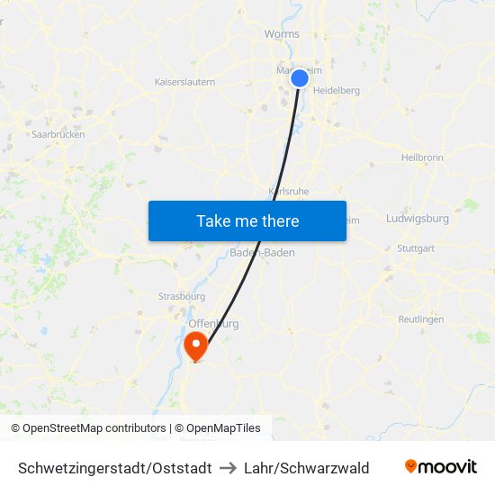 Schwetzingerstadt/Oststadt to Lahr/Schwarzwald map