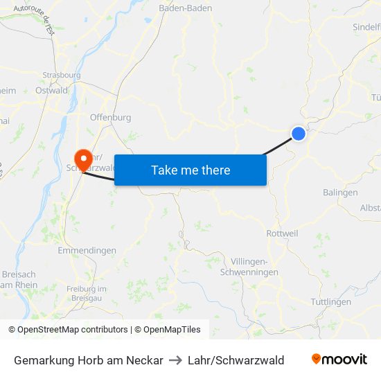 Gemarkung Horb am Neckar to Lahr/Schwarzwald map